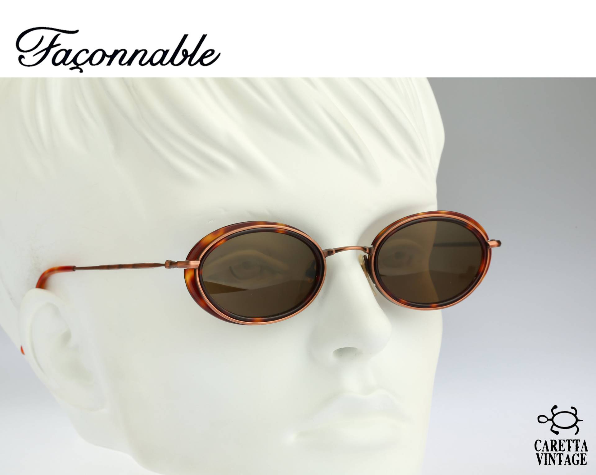 Faconnable N204 S Handarbeit, Vintage 90Er Jahre Doppelrand Schildkröte Kleine Ovale Sonnenbrille Damen, Nos von CarettaVintageCo