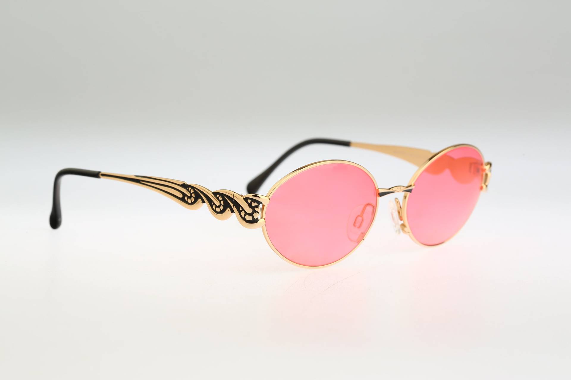 Gold Ovale Sonnenbrille, Anteprima Enia 1, Vintage 90Er Jahre Unikat Viktorianisch Getönt Rosa Sonnenbrille Damen, Nos von CarettaVintageCo