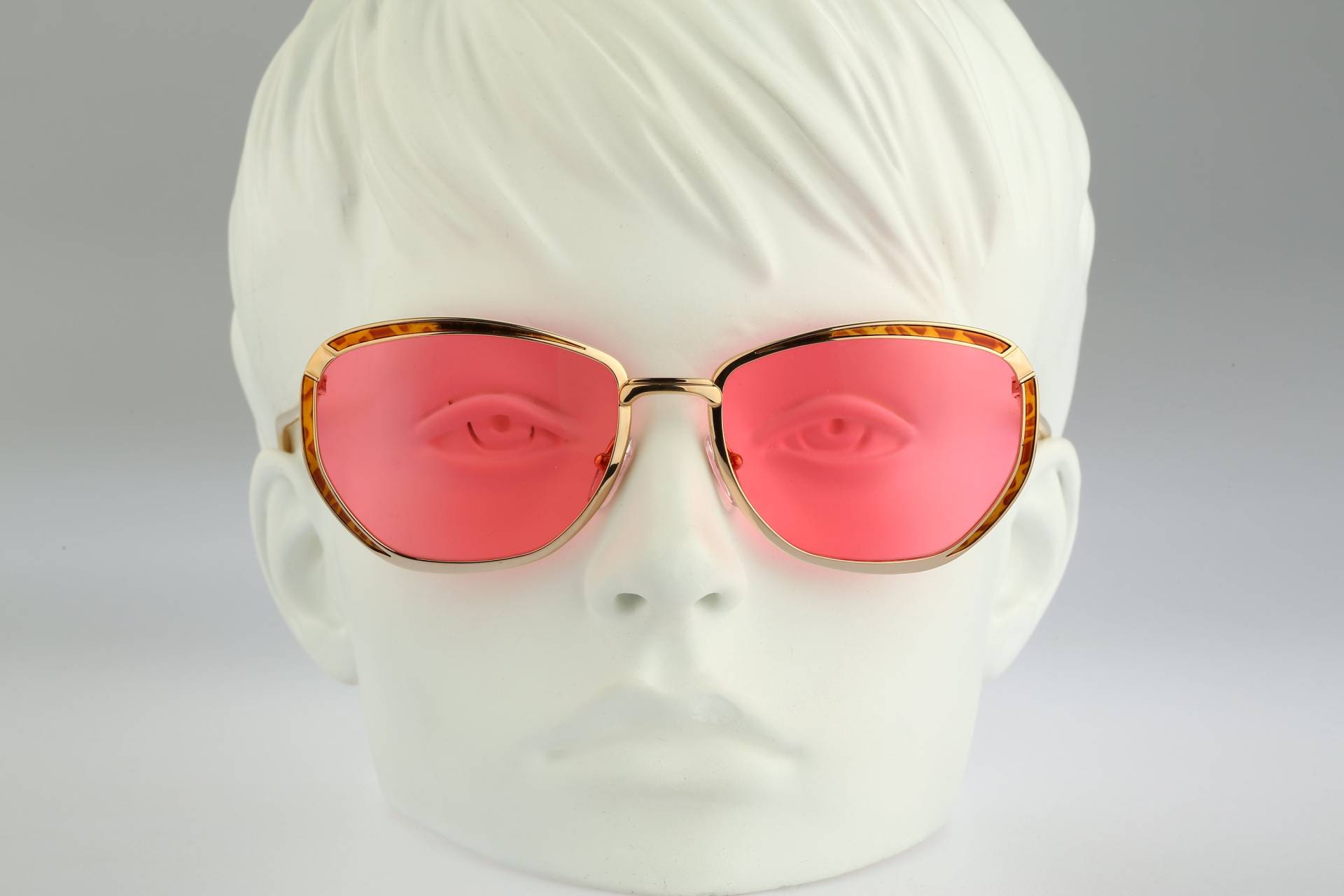 Helena Rubinstein Hr 5 43, Vintage 80Er Jahre Getönte Rosa Linsen Schildkröte & Gold Oversized Cat Eye Sonnenbrille Damen, Nos von CarettaVintageCo