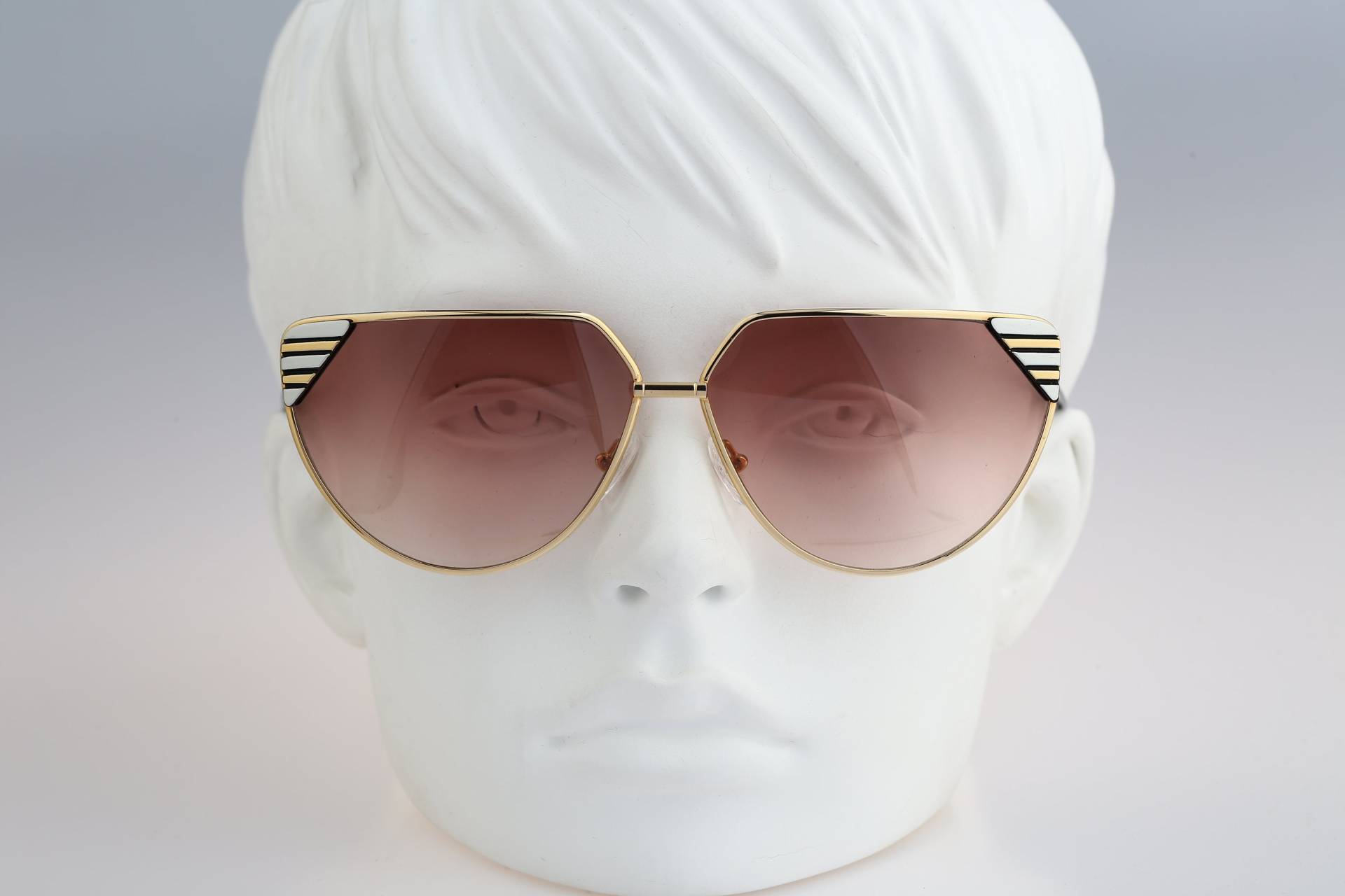 Helena Rubinstein Hr 8 59, Vintage 80Er Jahre Getönte Braune Gläser Silber & Gold Übergroße Katzenaugen Sonnenbrille Damen, Nos von CarettaVintageCo