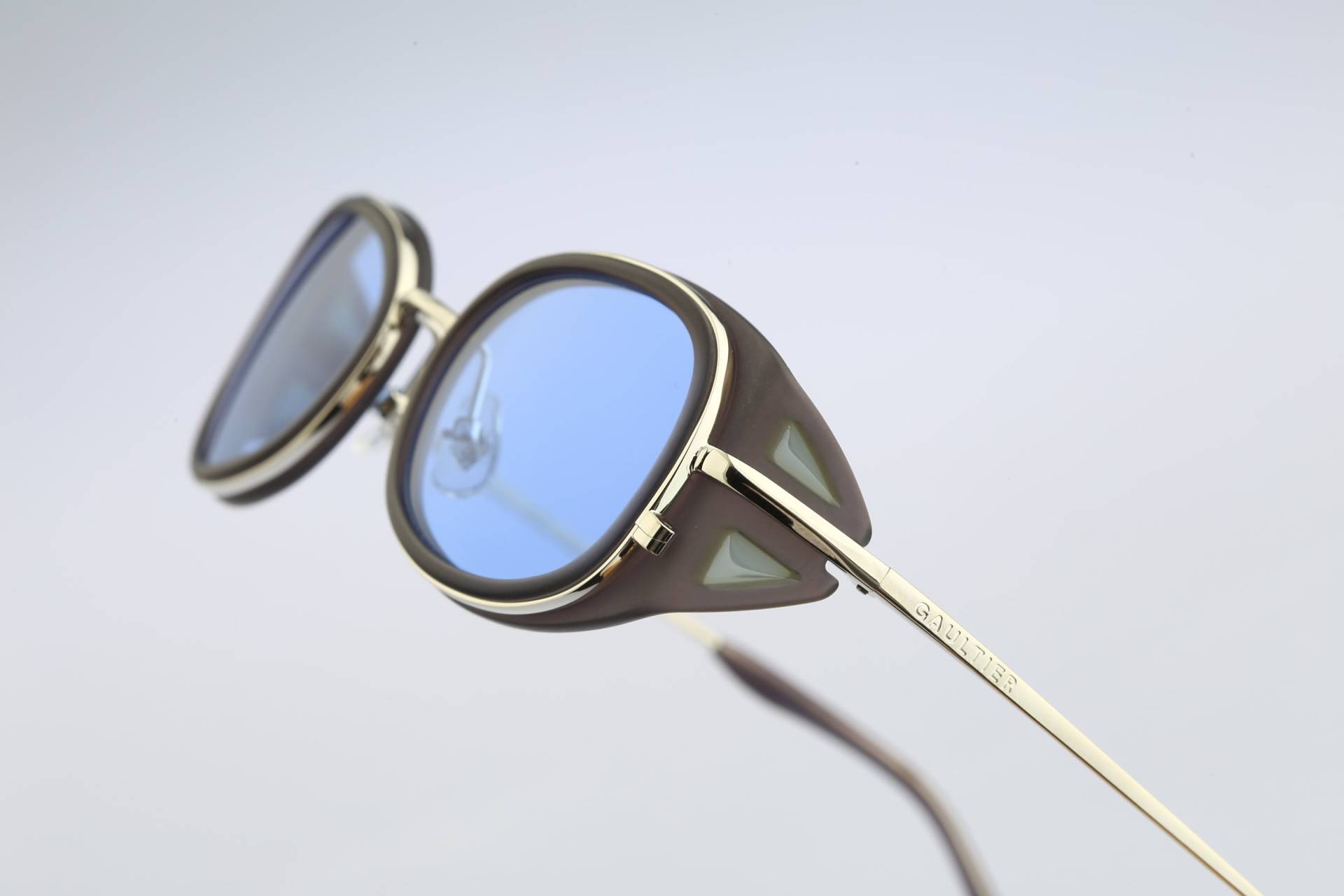 Jean Paul Gaultier 56-0042, Vintage 90Er Jahre Getönte Blaue Linsen Einzigartige Kleine Rechteckige Steampunk-Seitenschilder Sonnenbrille Männer & von CarettaVintageCo