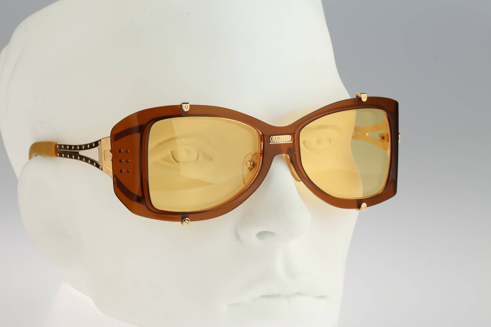 Jean Paul Gaultier 56-6204, Vintage 90Er Jahre Getönte Gelbe Linsen Unikat Seitenschilde Steampunk Sonnenbrille Herren & Frauen Nos von CarettaVintageCo