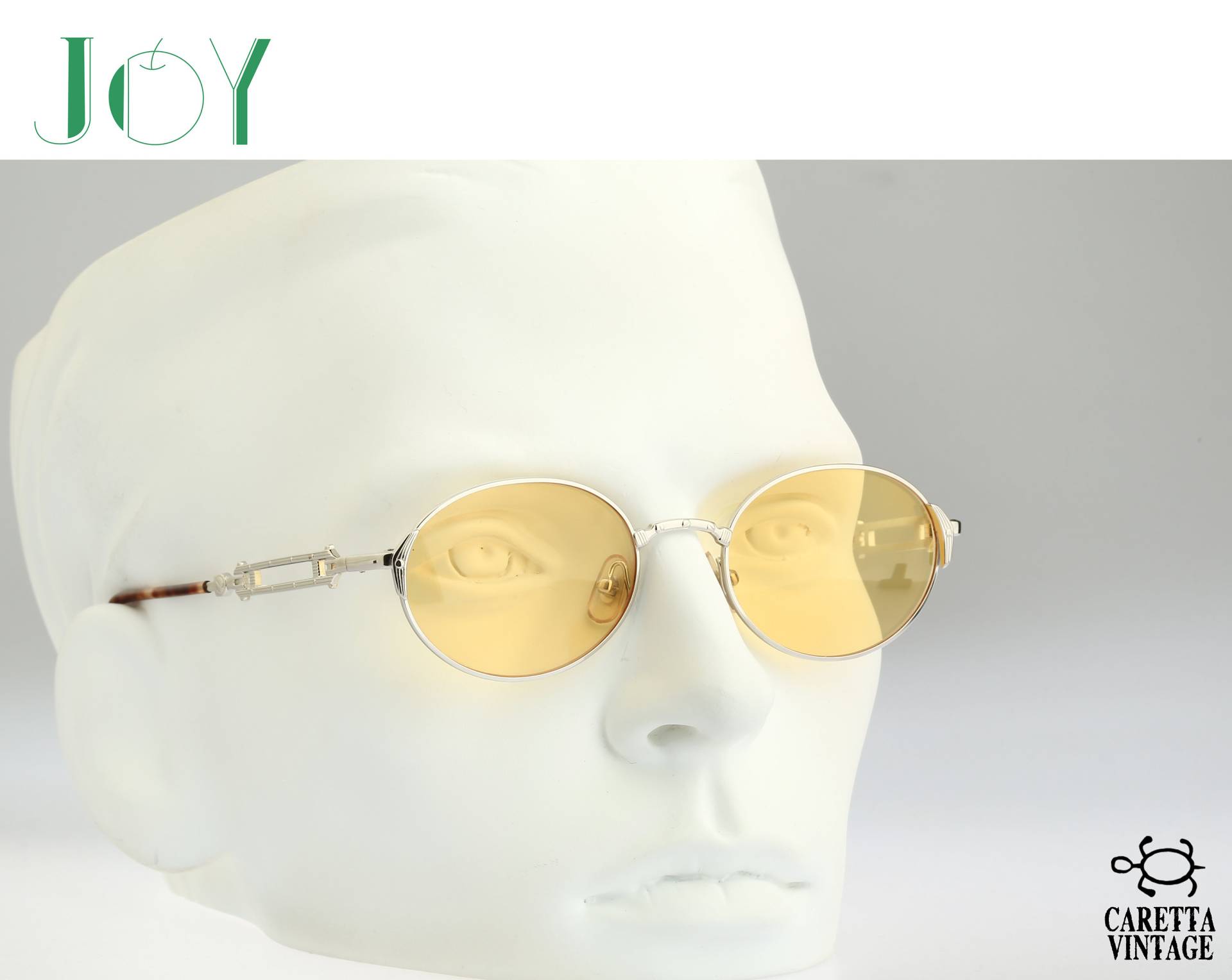 Joy Kazu, Vintage 90Er Jahre Getönte Gelbe Linsen Steampunk Silber Oval Sonnenbrille Herren & Frauen, Nos von CarettaVintageCo