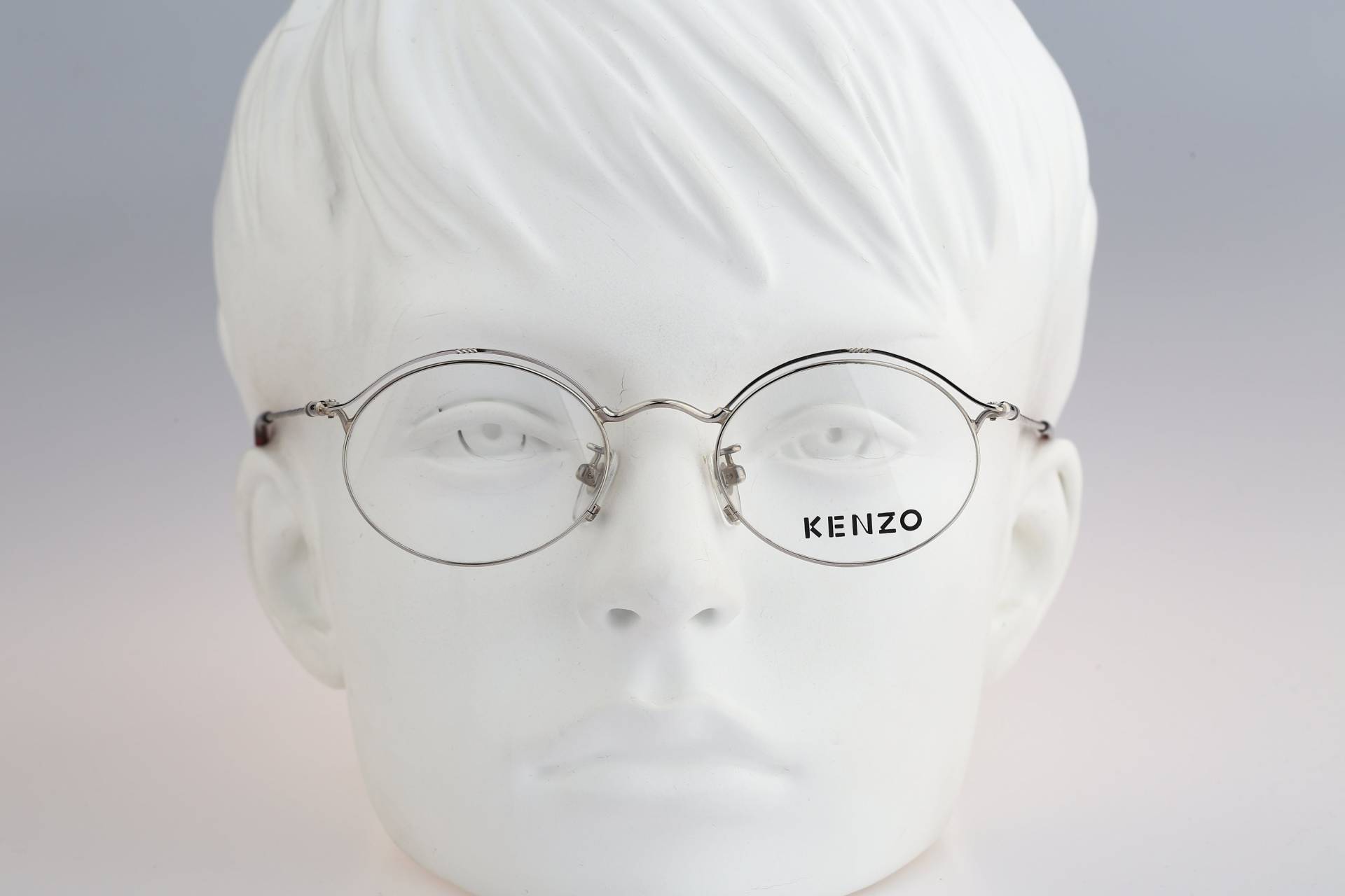 Kenzo Pamplone, Vintage 90Er Jahre Silber Unikat Doppelrand Kleine Ovale Brillengestelle Damen Nos von CarettaVintageCo