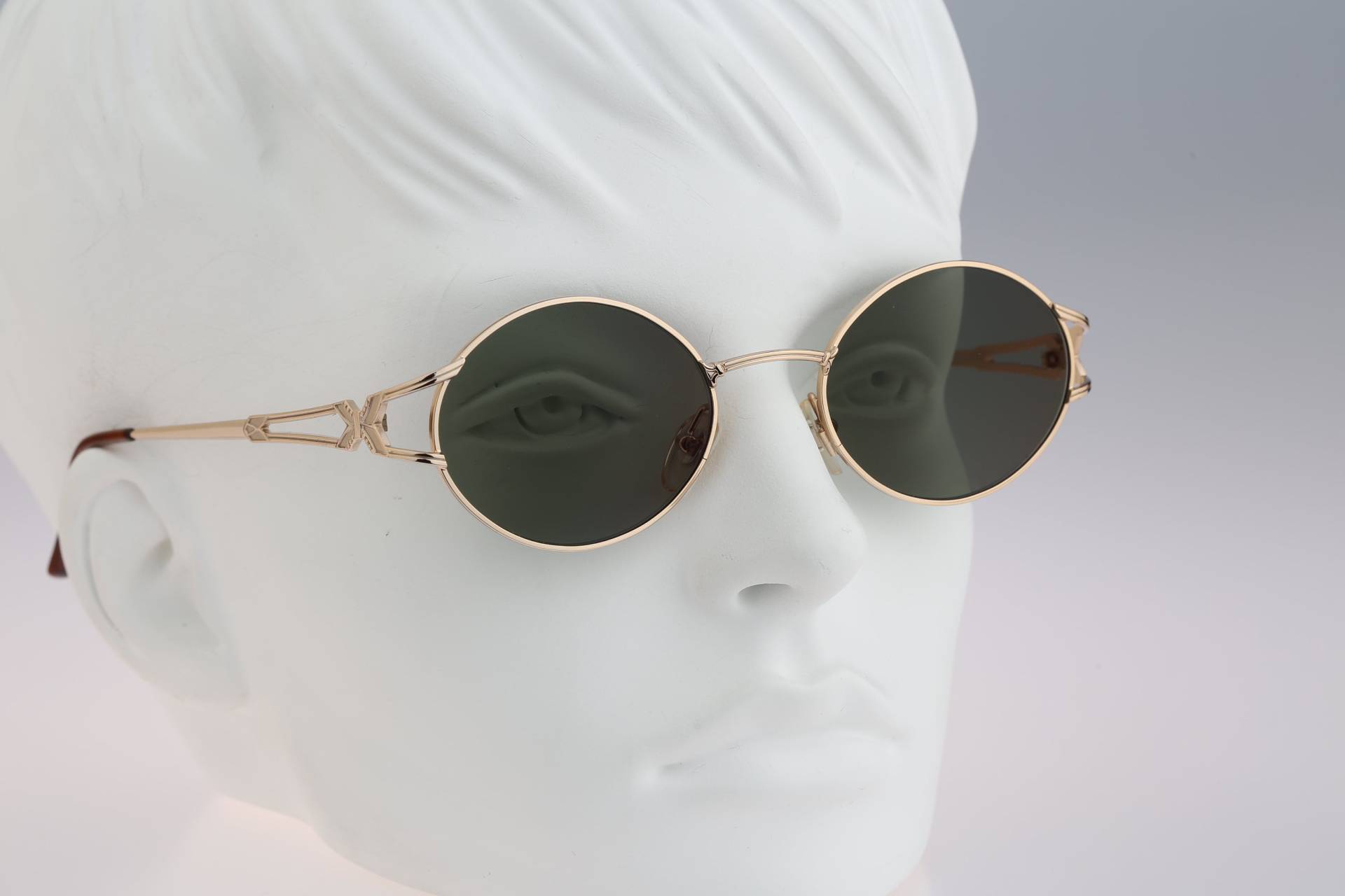 Kleine Runde Sonnenbrille, Kajal Kollektion Lady-5 02, Vintage 90Er Jahre Unikat Viktorianisch Gold Kreis Sonnenbrille Damen Nos von CarettaVintageCo