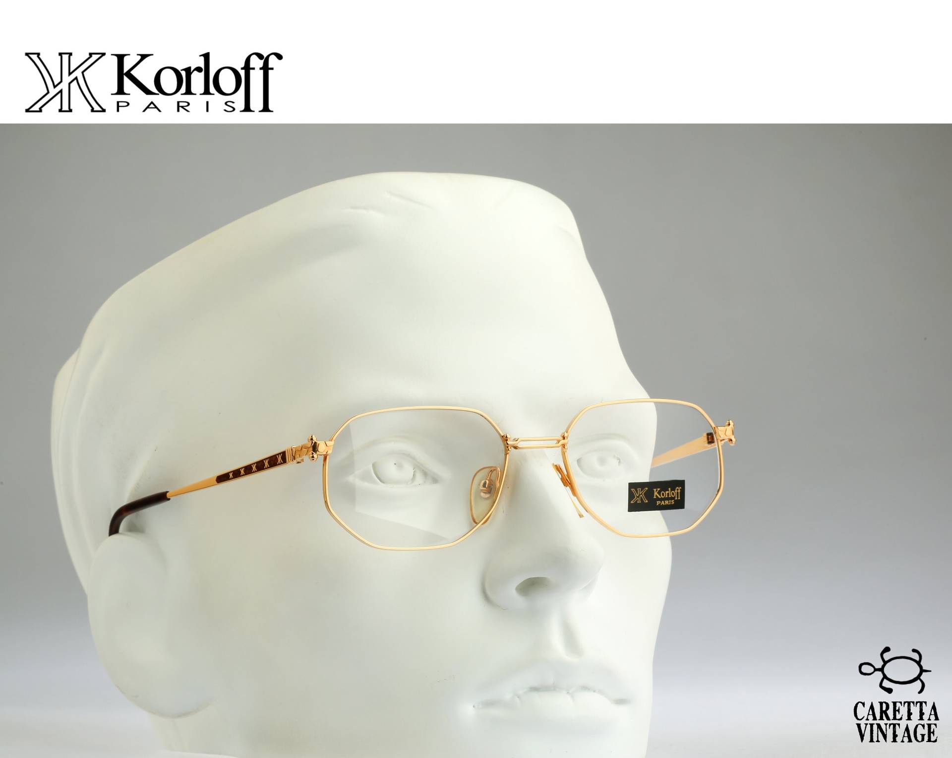 Korloff Paris K 19 C 03, Vintage 90Er Designer Gold Hexagon Brillengestelle Herren & Damen Nos von CarettaVintageCo