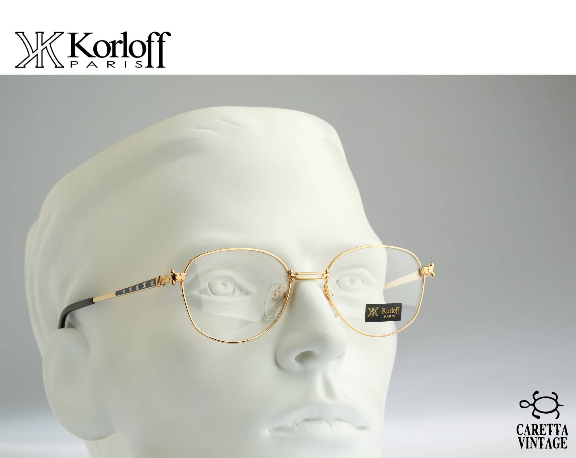 Korloff Paris K 24 C 02, Vintage 90Er Designer Gold Runde Brillengestelle Herren & Damen Nos von CarettaVintageCo