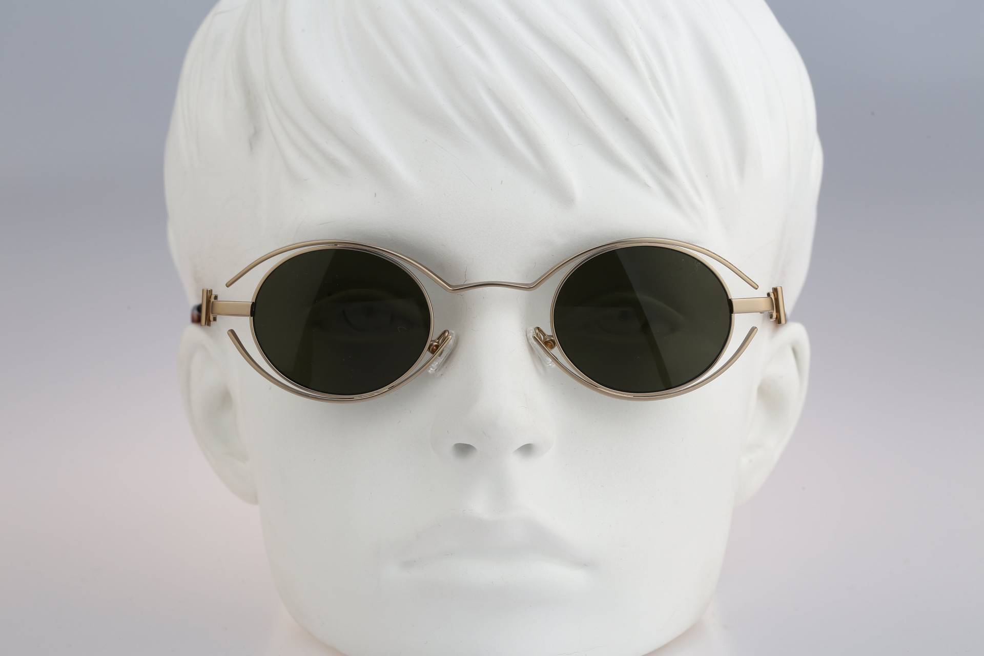 Lagerfeld 4123 05, Vintage 90Er Jahre Einzigartig Gold Steampunk Kleine Runde Sonnenbrille Damen, Nos von CarettaVintageCo