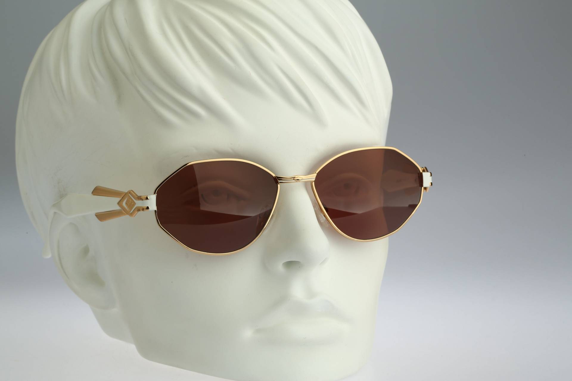 Linea Pitti 534, Vintage 90Er Jahre Unikat Gold & Weiß Hexagon Sonnenbrille Damen, Nos von CarettaVintageCo