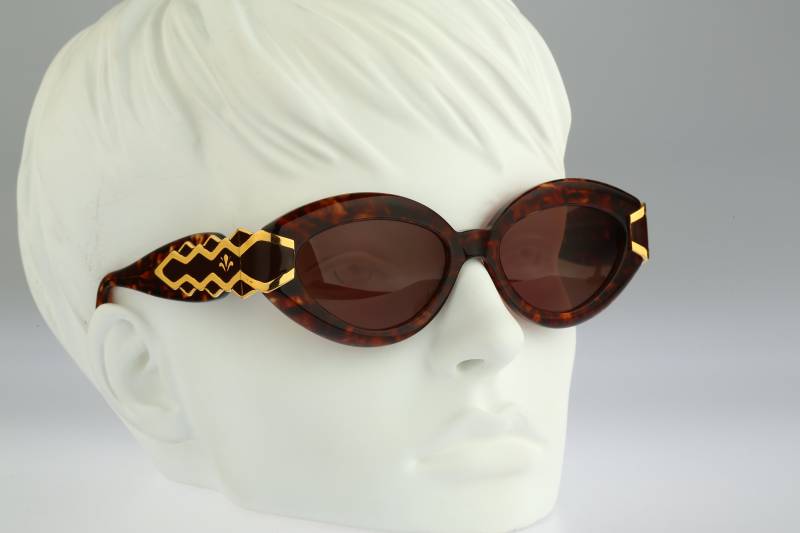Linea Pitti Florence Design 447 609, Vintage 90Er Jahre Unikat Gold & Schildkröte Katzenauge Sonnenbrille Damen, Nos von CarettaVintageCo