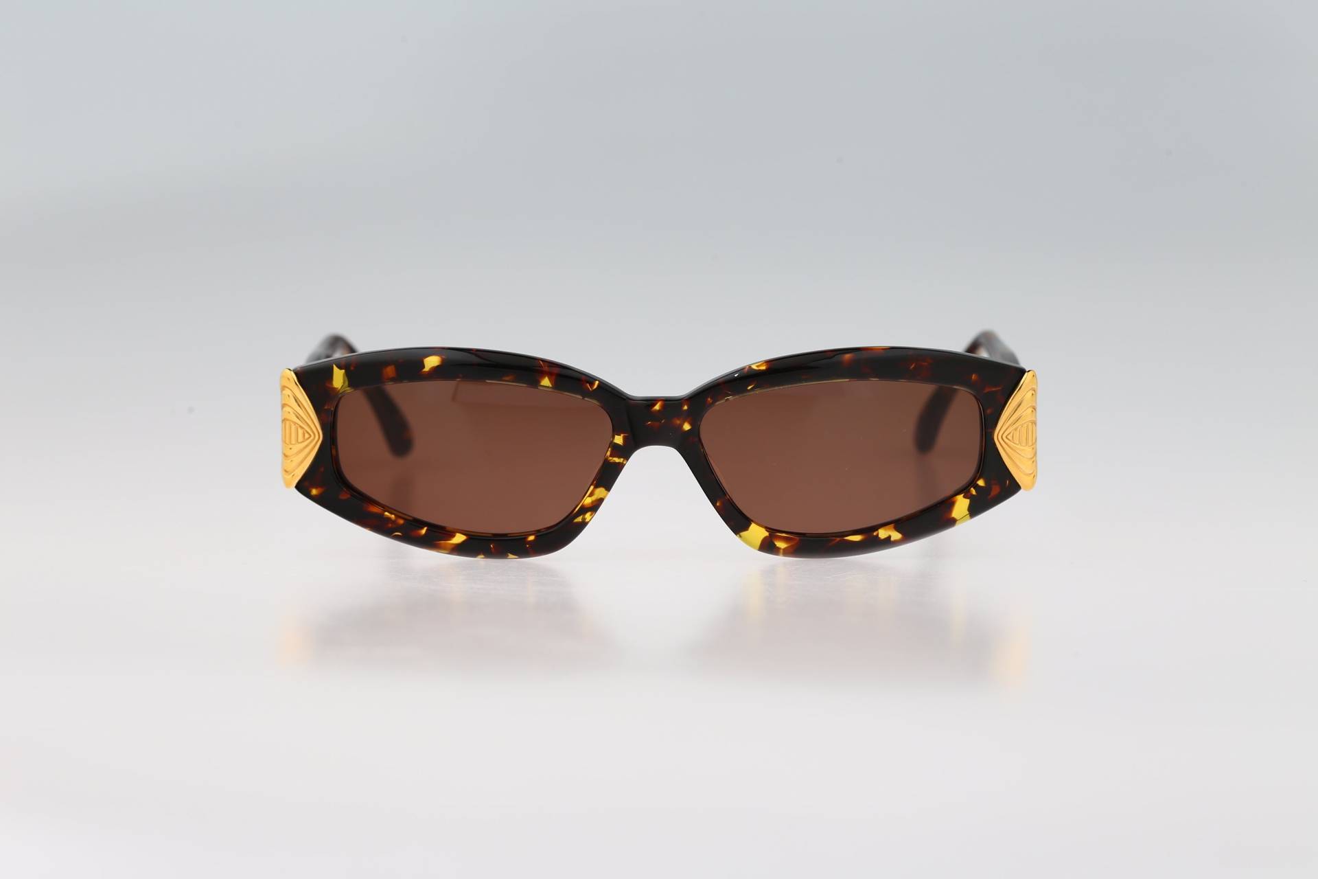 Linea Pitti Florence Design 495, Vintage 90Er Jahre Gold & Schildpatt Schmale Rechteckige Cat Eye Sonnenbrille Damen, Nos von CarettaVintageCo