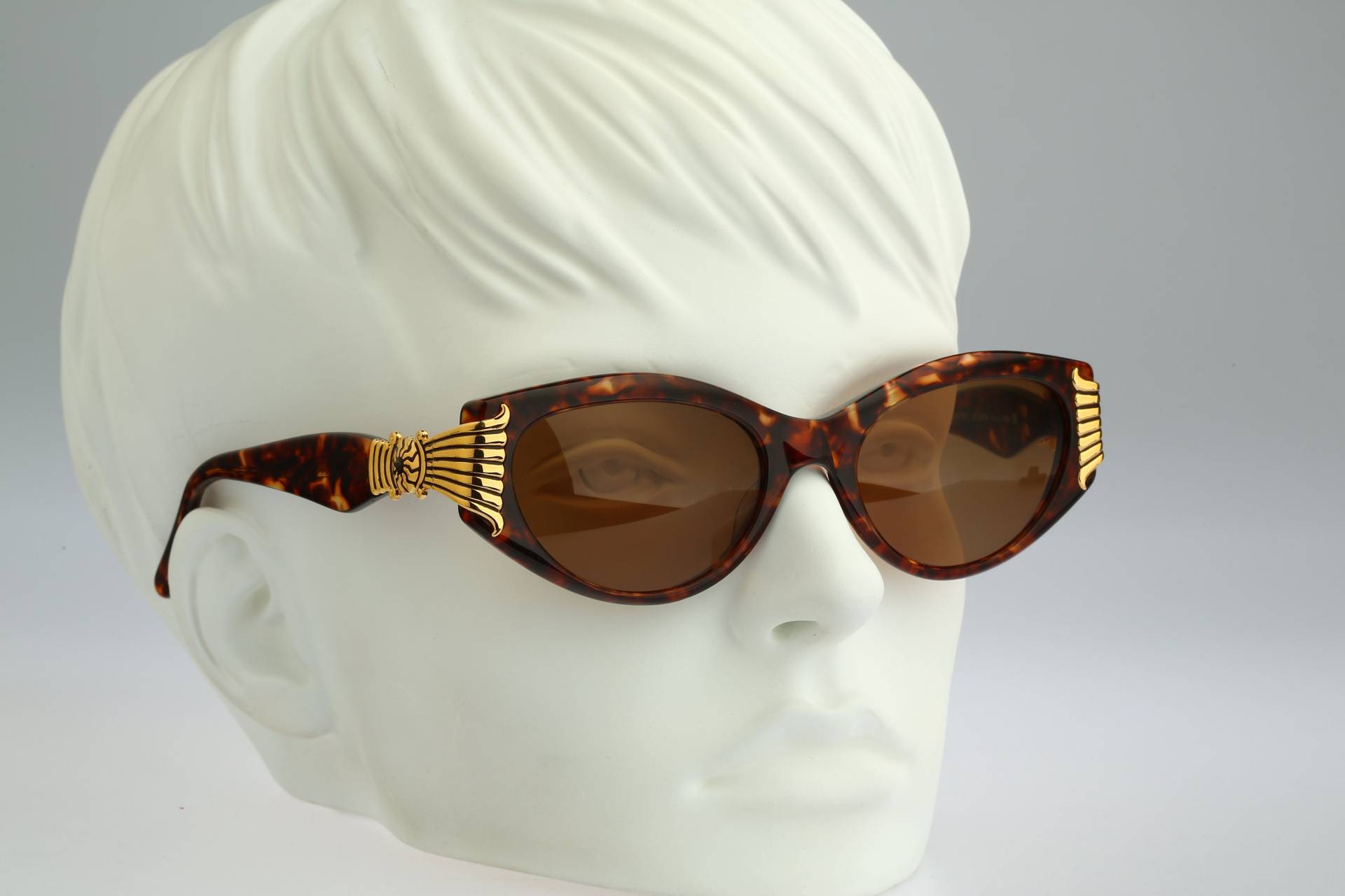 Linea Pitti Florence Design 498 609, Vintage 90Er Jahre Einzigartig Art Deco Gold & Schildpatt Cat Eye Sonnenbrille Damen, Nos von CarettaVintageCo