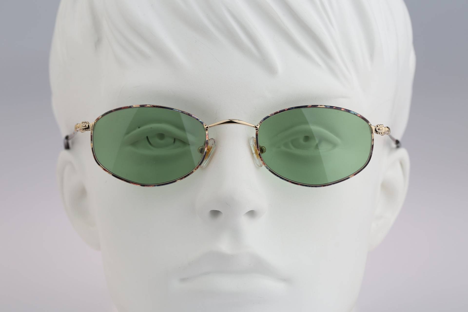 Nazareno Gabrielli Ng 23 614, Vintage 90Er Jahre Getönte Grüne Gläser Einzigartige Bunte Schildkröte & Gold Kleines Rechteck Sonnenbrille Damen, Nos von CarettaVintageCo