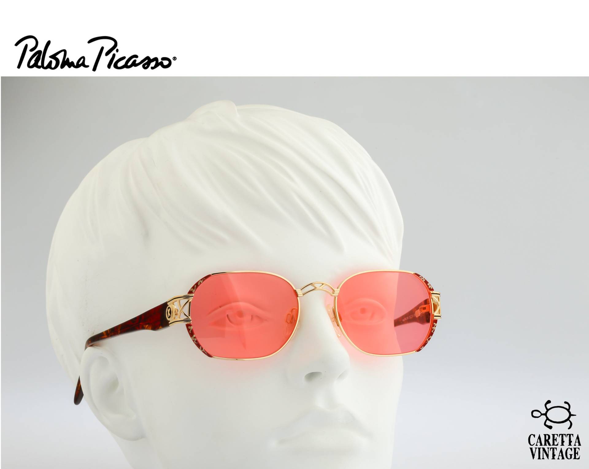 Paloma Picasso 8402 881, Vintage 90Er Jahre Getönte Rosa Gläser Gold & Tortoise Hexagon Sonnenbrille Damen, Nos von CarettaVintageCo