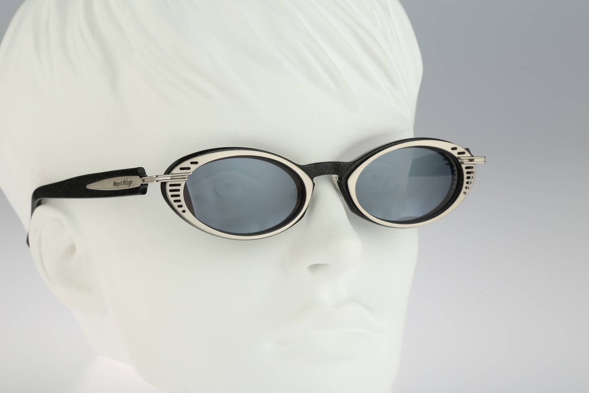 Robert Rudger 0036 52-19, Vintage 90Er Jahre Silber Spiegellinsen Steampunk Slim Oval Katzenauge Sonnenbrille Damen, Nos von CarettaVintageCo