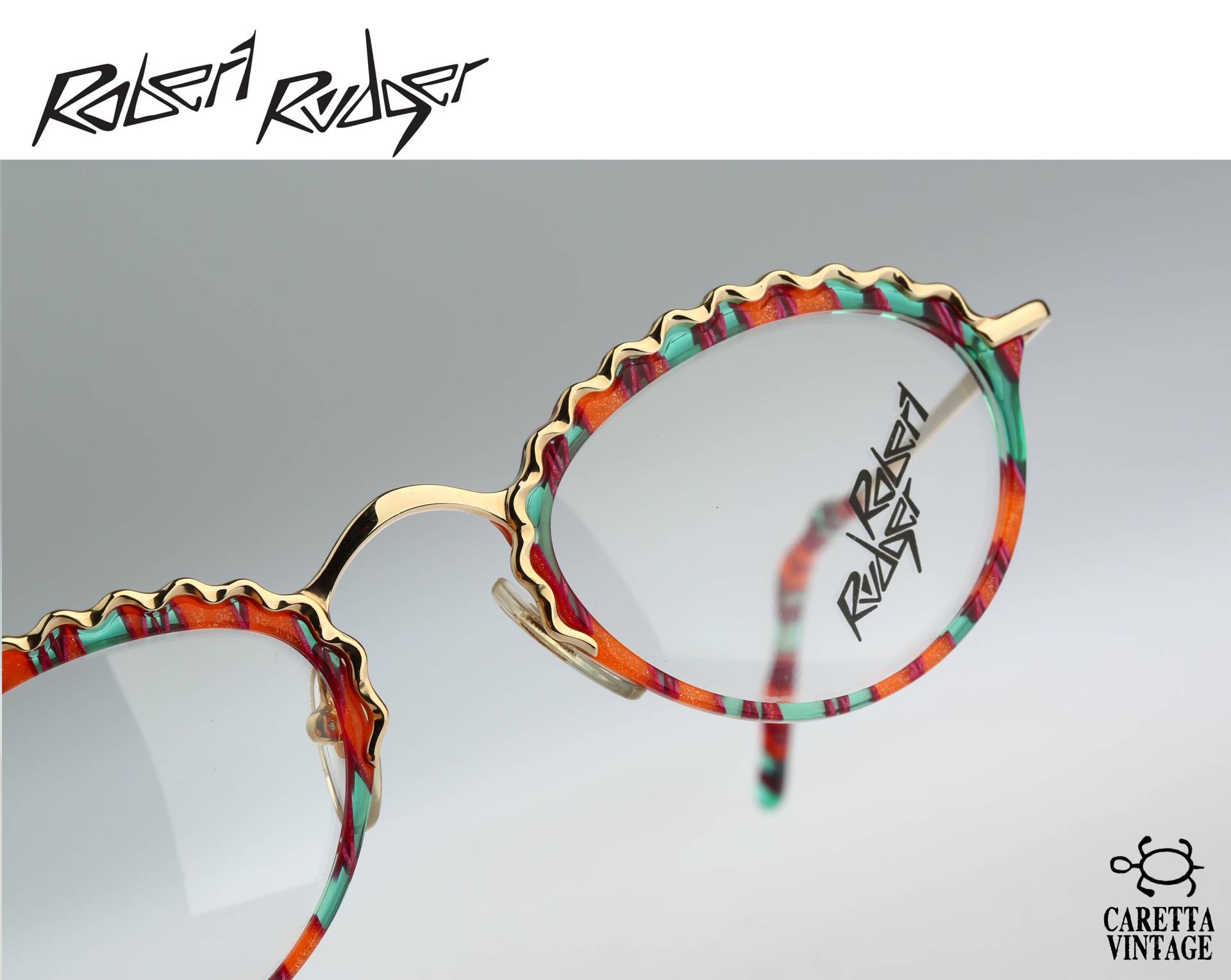 Robert Rudger 0870 137-01, Vintage 90Er Jahre Bunt & Gold Einzigartige Große Runde Brillenfassungen Damen Brille Nos von CarettaVintageCo