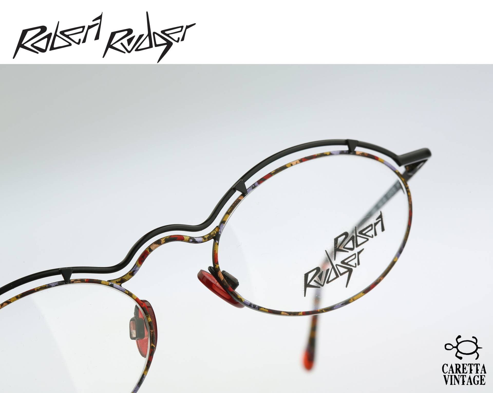 Robert Rudger 1020 146 56, Vintage 90Er Jahre Schwarz & Bunt Unikat Steampunk Ovale Brillengestelle Damen Nos von CarettaVintageCo