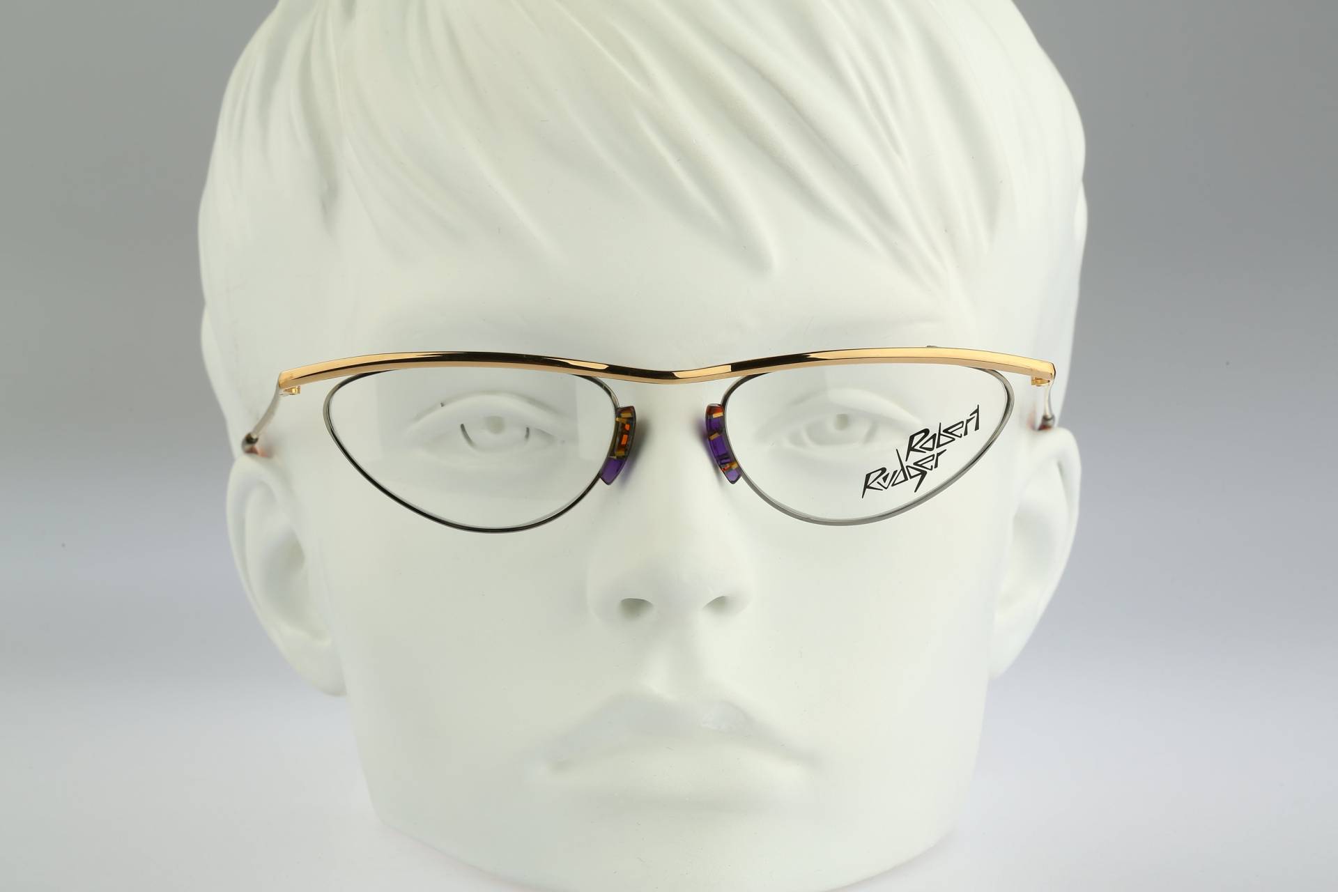 Robert Rudger 1040 27, Vintage 90Er Jahre Unikat Gold & Grau Kleine Schmal Lesende Katzenaugen Brille Gestell Damen Nos von CarettaVintageCo