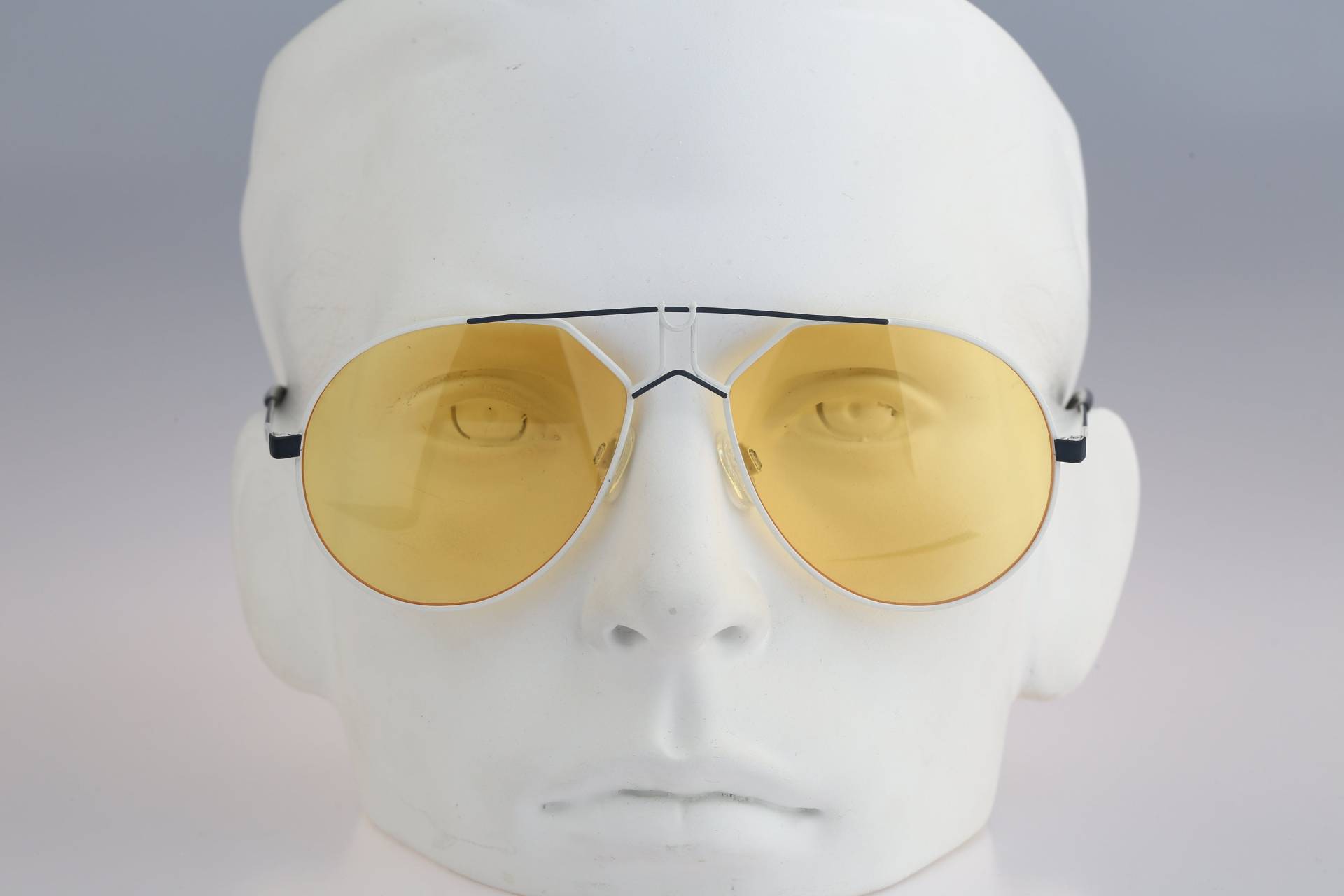 Rodier M125 312, Vintage 80Er Jahre Getönte Gelbe Linsen Weiß Oversized Aviator Sonnenbrille Herren & Frauen Nos von CarettaVintageCo