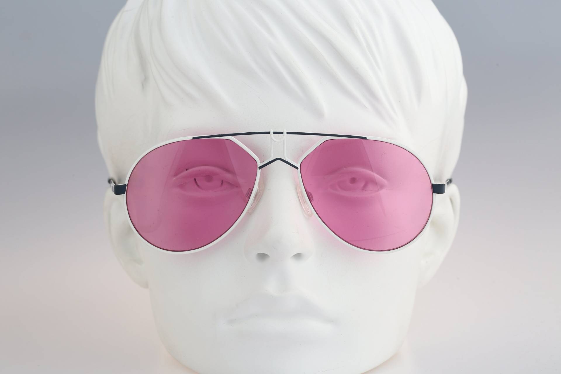 Rodier M125 312, Vintage 80Er Jahre Getönte Rosa Linsen Weiß Oversized Aviator Sonnenbrille Damen Nos von CarettaVintageCo