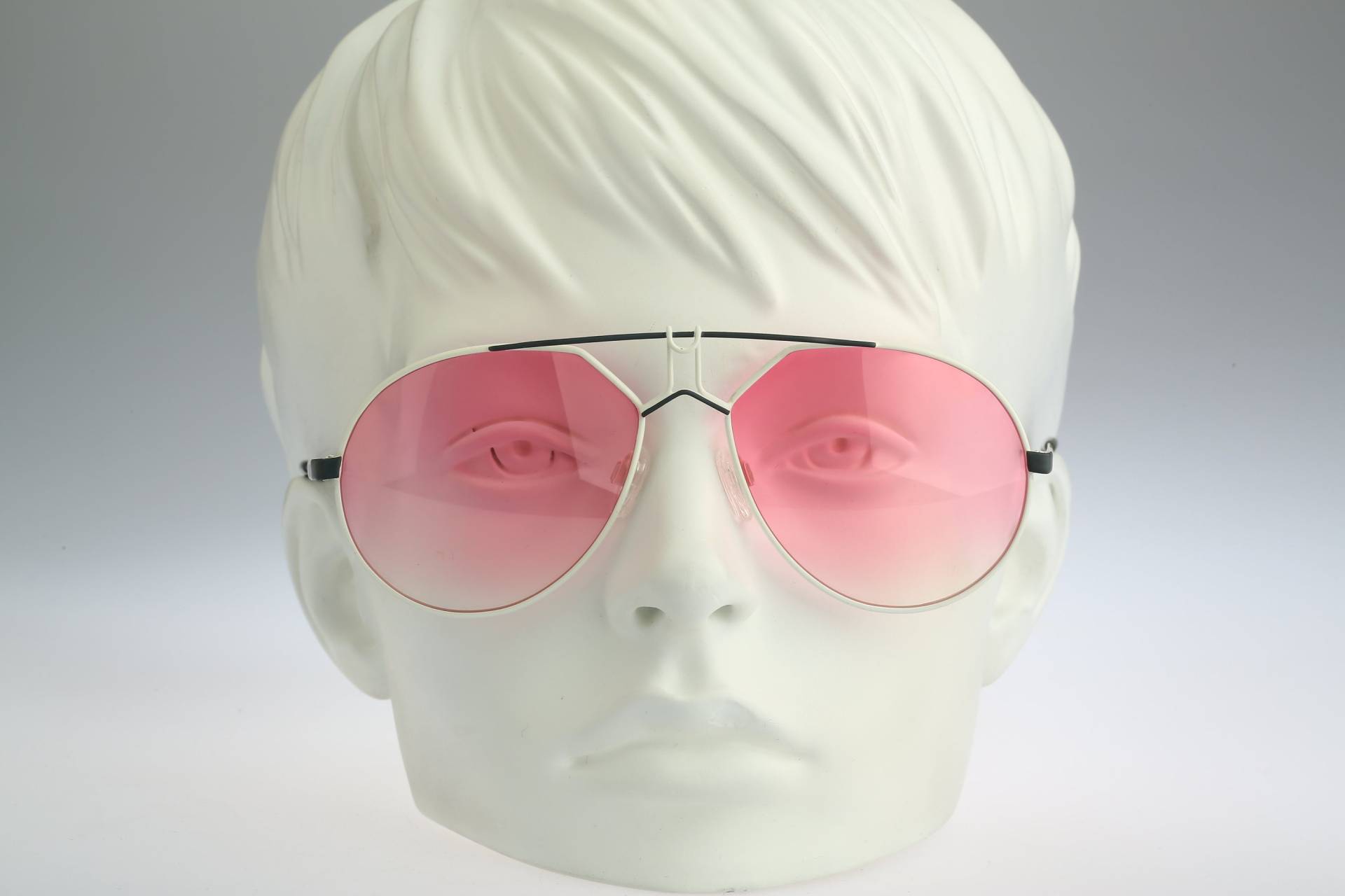 Rodier M125 312, Vintage 80Er Jahre Getönte Rosa Linsen Weiß Oversized Aviator Sonnenbrille Damen Nos von CarettaVintageCo