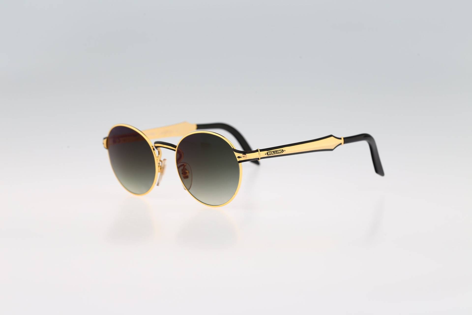 Rolling 601 A03, Vintage 90Er Gold & Schwarz Kreis Runde Sonnenbrille Herren Und Damen Nos von CarettaVintageCo