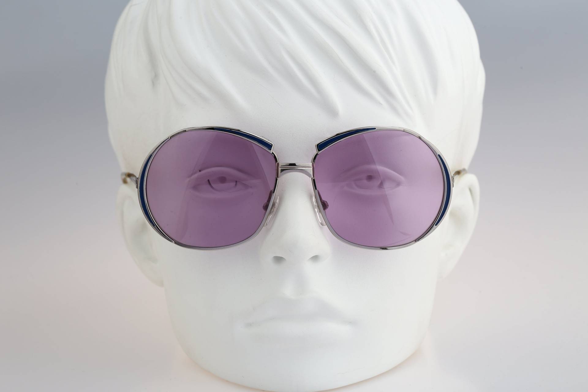 Safilo Contessa, Vintage 80Er Jahre Lila Gläser Unikat Silber Oversized Runde Sonnenbrille Damen, Nos von CarettaVintageCo