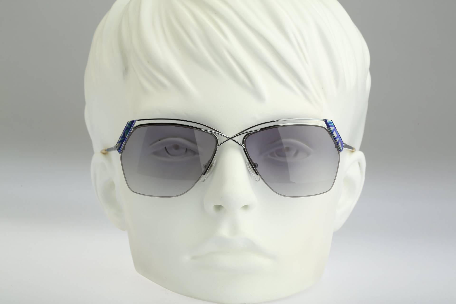 Schmetterling Sonnenbrille, Trend Company 582 01, Vintage 80Er Jahre Getönte Graue Linsen Unikat Silber Halbrand Hexagon Sonnenbrille Damen, Nos von CarettaVintageCo