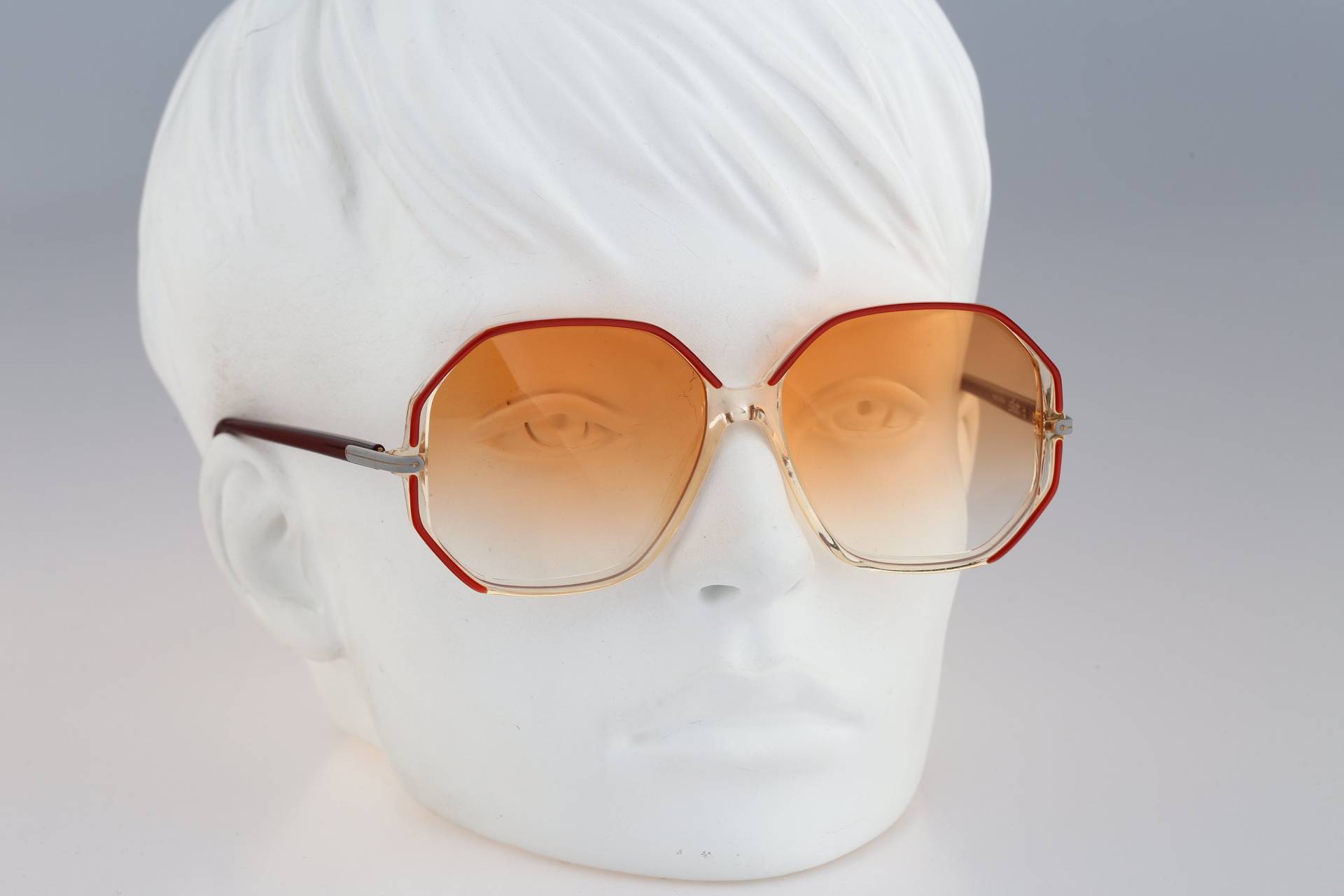 Silhouette M 1205 20 C 2937, Vintage 80Er Orange Linsen Rot & Klar Oversized Hexagon Sonnenbrille Damen, Nos von CarettaVintageCo