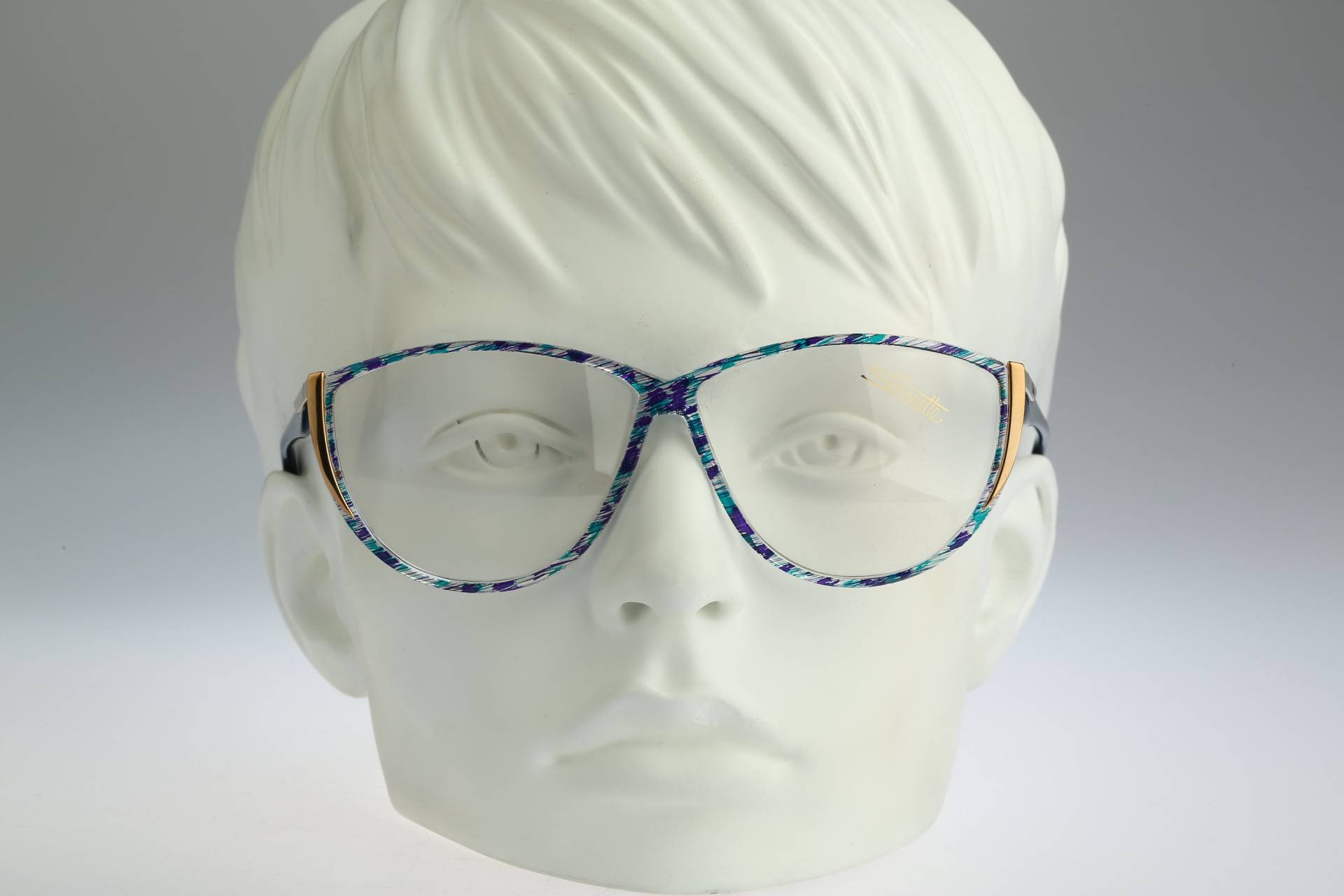 Silhouette M 1727 C 1651, Vintage 80Er Jahre Klar Blau Oversized Cat Eye Brillengestell Damen Nos von CarettaVintageCo