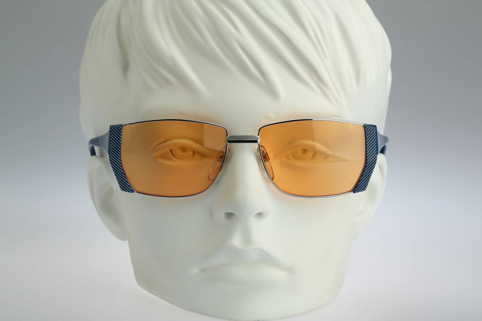 Silhouette M 6112 V 6050, Vintage 90Er Jahre Orange Gläser Unikat Blau &silber Rechteck Katzenauge Sonnenbrille Damen Nos von CarettaVintageCo