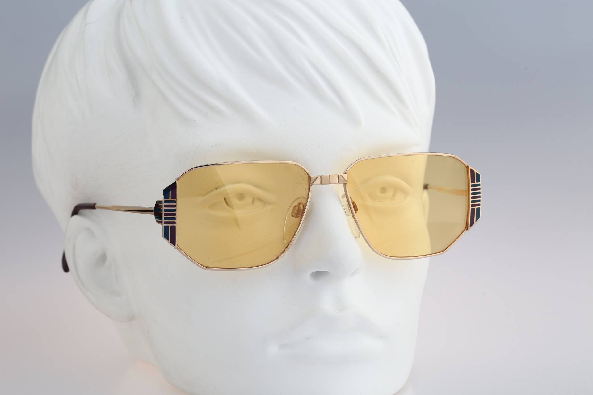 Silhouette M 6127 V 6018, Vintage 80Er Getönte Gelbe Gläser Einzigartig Gold Hexagon Sonnenbrille Damen, Nos von CarettaVintageCo