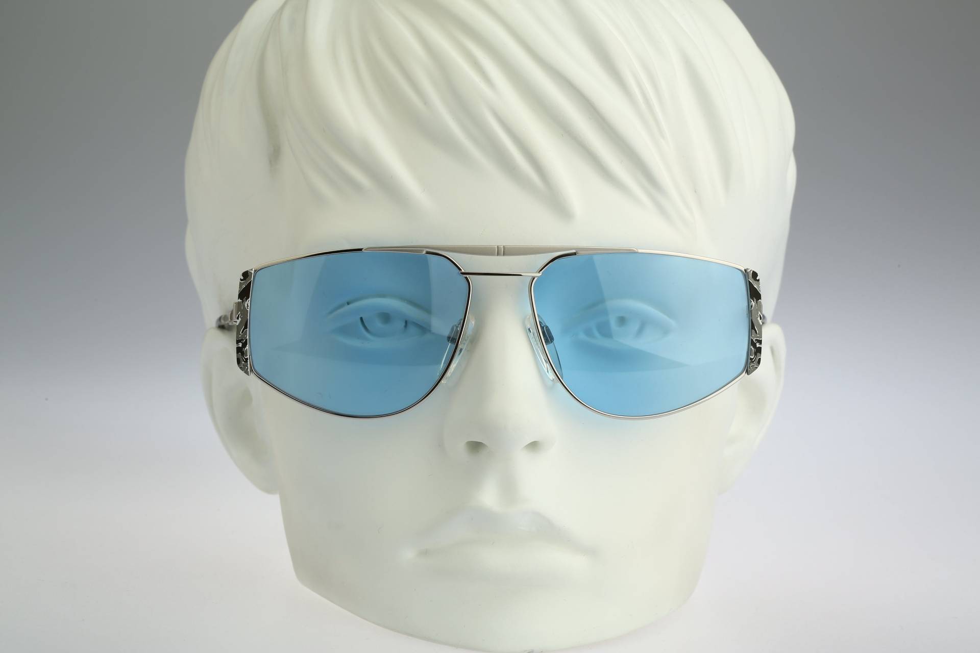 Silhouette M 6152 V 6056, Vintage 80Er Gläser Blau Getönt Unikat Silber Oversized Flieger Sonnenbrille Damen, Nos von CarettaVintageCo