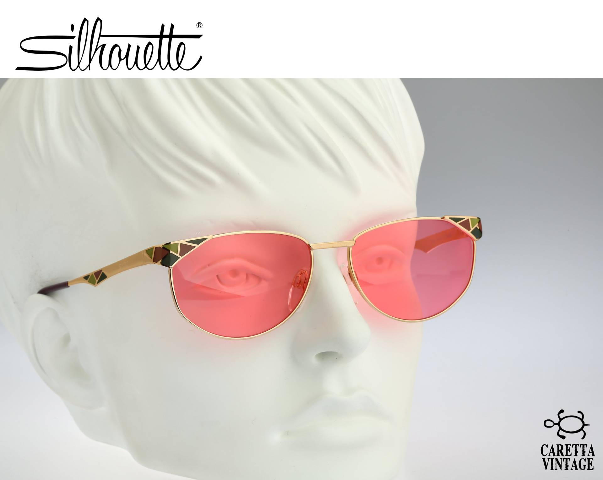 Silhouette M 6177 V 6019, Vintage 80Er Jahre Rosa Gläser Unikat Gold Katzenauge Sonnenbrille Damen, Nos von CarettaVintageCo