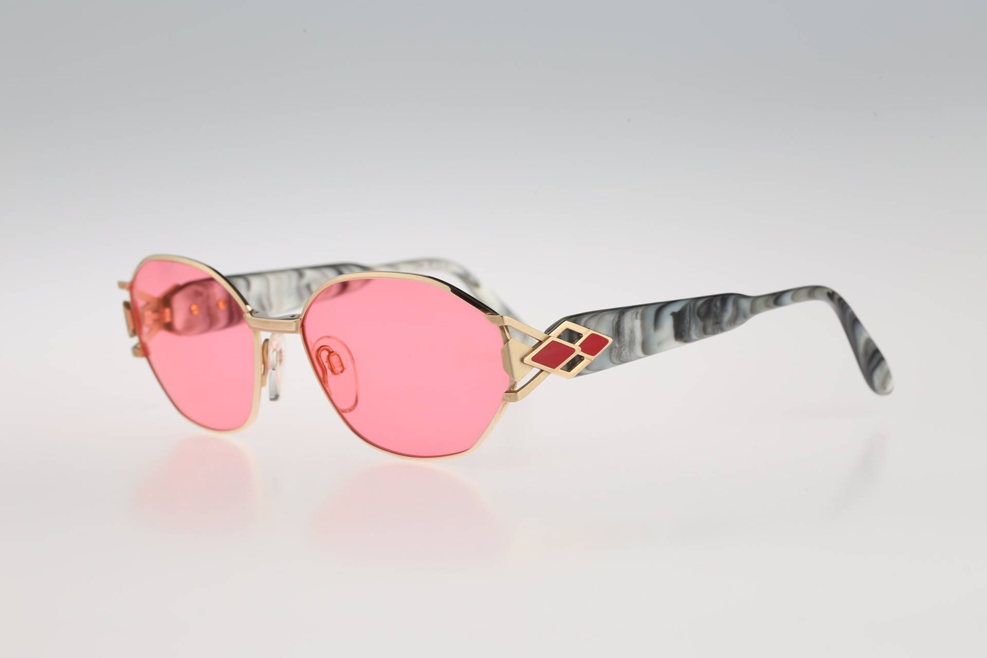 Silhouette M 6191 20 V 6016, Vintage 80Er Jahre Getönte Pinke Gläser Einzigartig Gold Hexagon Sonnenbrille Damen, Nos von CarettaVintageCo