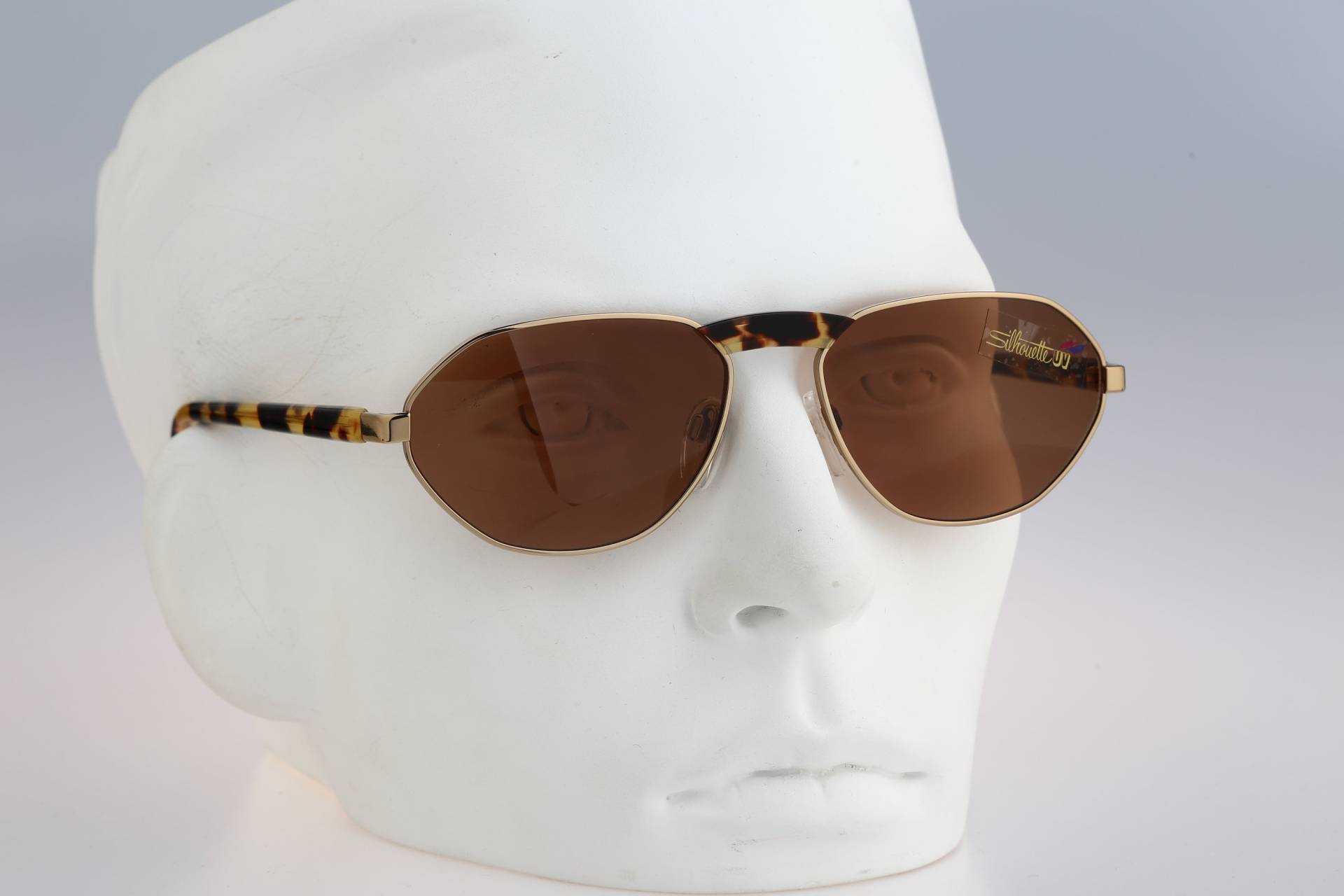 Silhouette M 8529, Vintage 90Er Jahre Gold & Schildkröte Hexagon Sonnenbrille Herren Nos von CarettaVintageCo