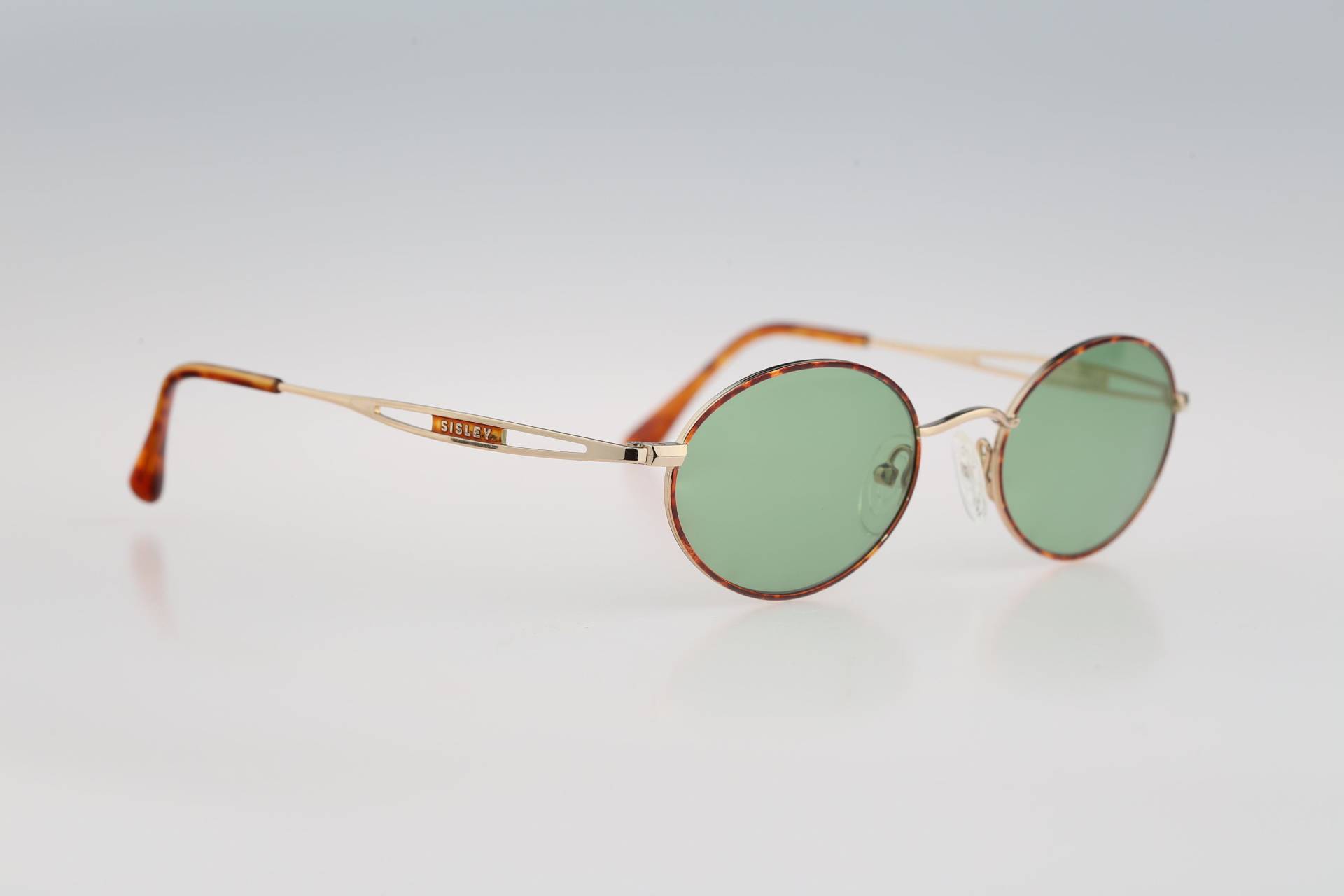 Sisley Sly 361 13M, Vintage 90Er Jahre Getönte Grüne Linsen Unikat Gold & Schildkröte Kleine Ovale Sonnenbrille Herren Und Frauen, Nos von CarettaVintageCo