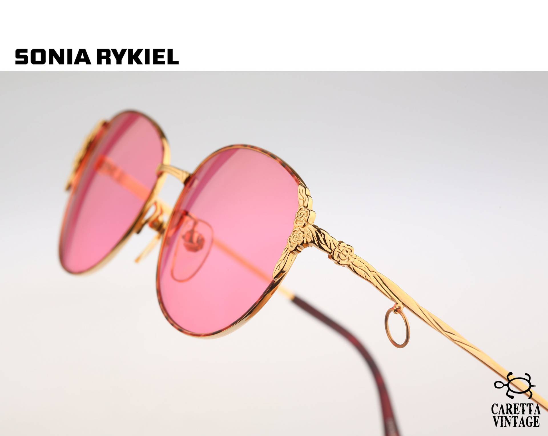 Sonia Rykiel 65-5671 22K Vergoldet, Vintage 90Er Jahre Rosa Gläser Unikat Gold & Schildkröte Katzenauge Sonnenbrille Damen, Nos von CarettaVintageCo