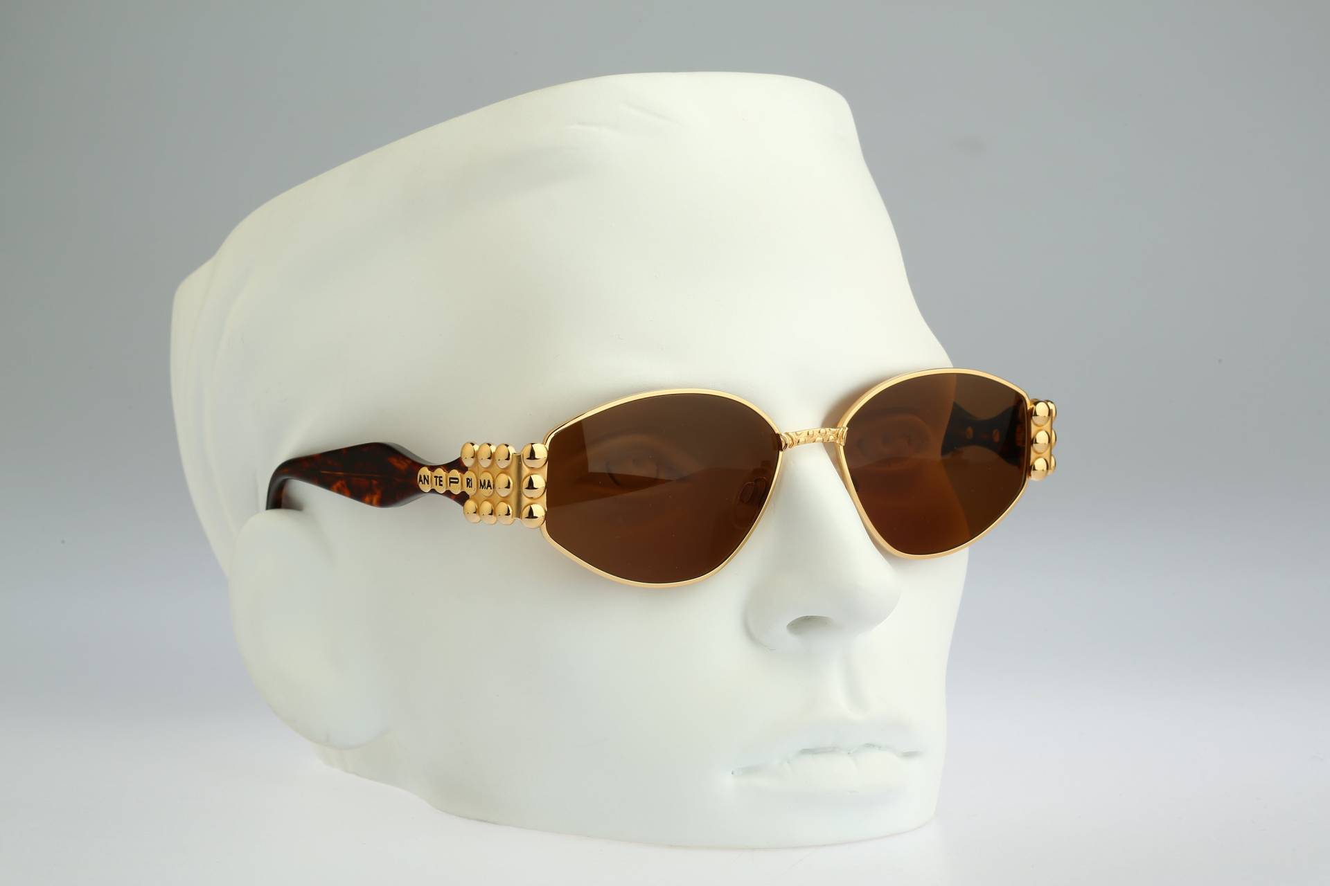 steampunk Sonnenbrille Herren, Anteprima Gilda 3, Vintage 90Er Jahre Unikat Gold Rechteck Damen Nos von CarettaVintageCo