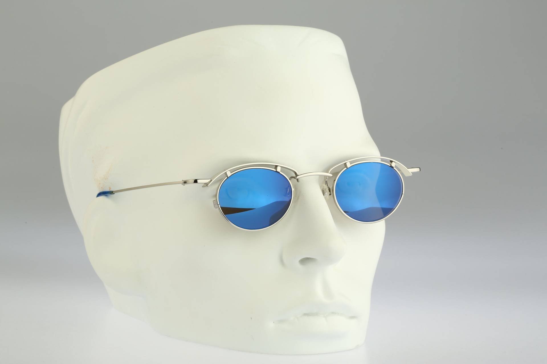 steampunk Sonnenbrille Herren, Contro Verse 3950 240 17, Vintage 90Er Jahre Blau Verspiegelt Silber Kleine Runde Frauen Nos von CarettaVintageCo