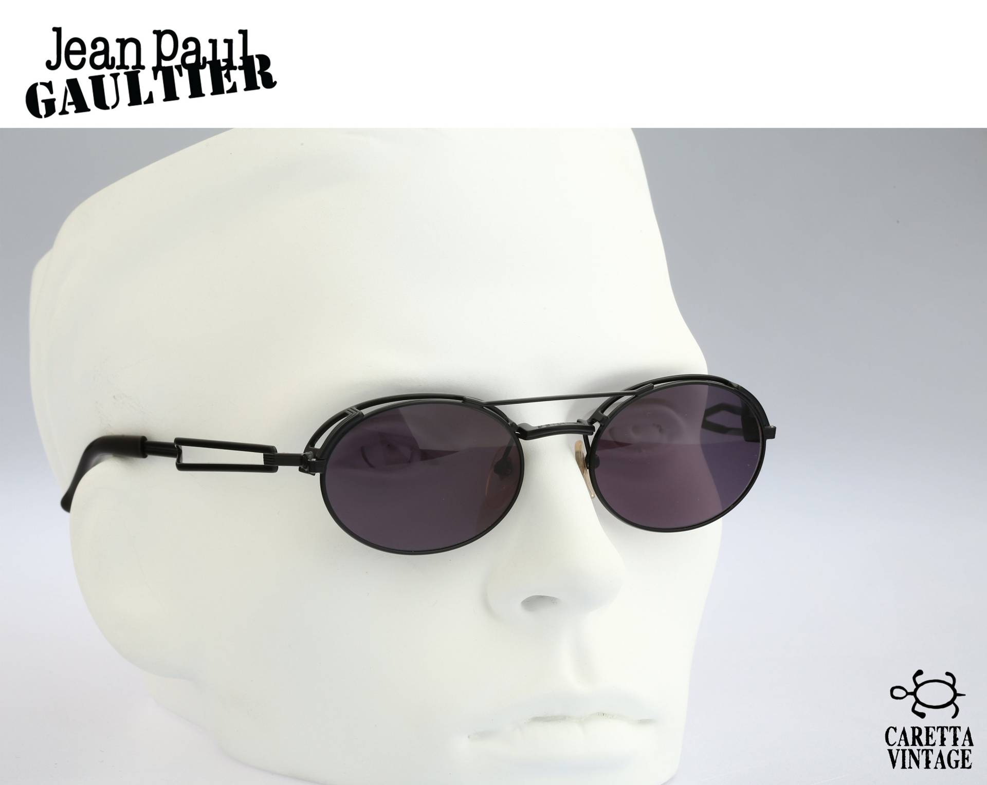 steampunk Sonnenbrille Herren, Jean Paul Gaultier 56-7107, Vintage 90Er Unikat Schwarz Ovale Seitenschilde Damen, Nos von CarettaVintageCo