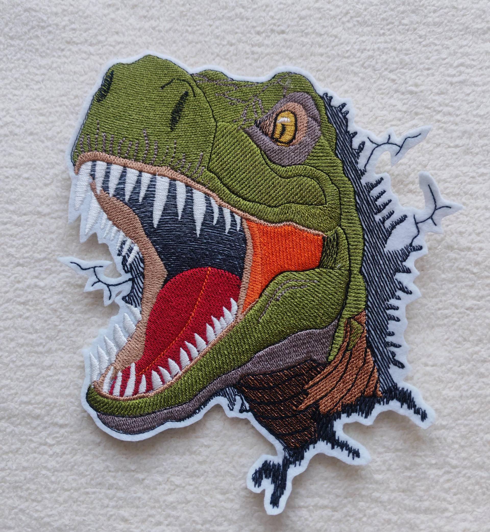 Dino/ Dinosaurier Kopf Applikation Gross in Wunschfarbe von CareweZauberstern