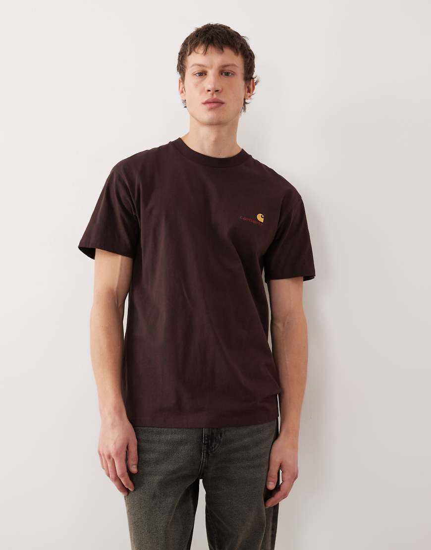 Carhartt WIP - American - Kurzärmliges T-Shirt in Dunkelbraun mit Schriftzug-Brown von Carhartt WIP