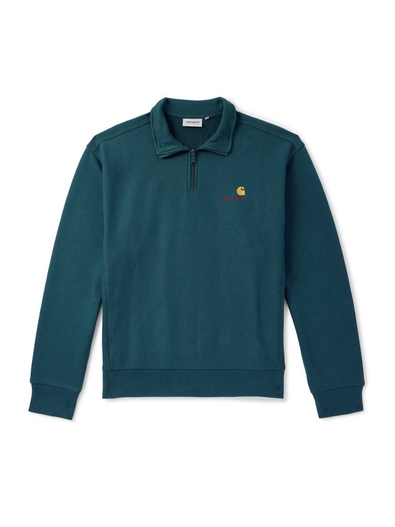 Carhartt WIP - American Script Cotton-Blend Jersey Half-Zip Sweatshirt - Men - Blue - M von Carhartt WIP