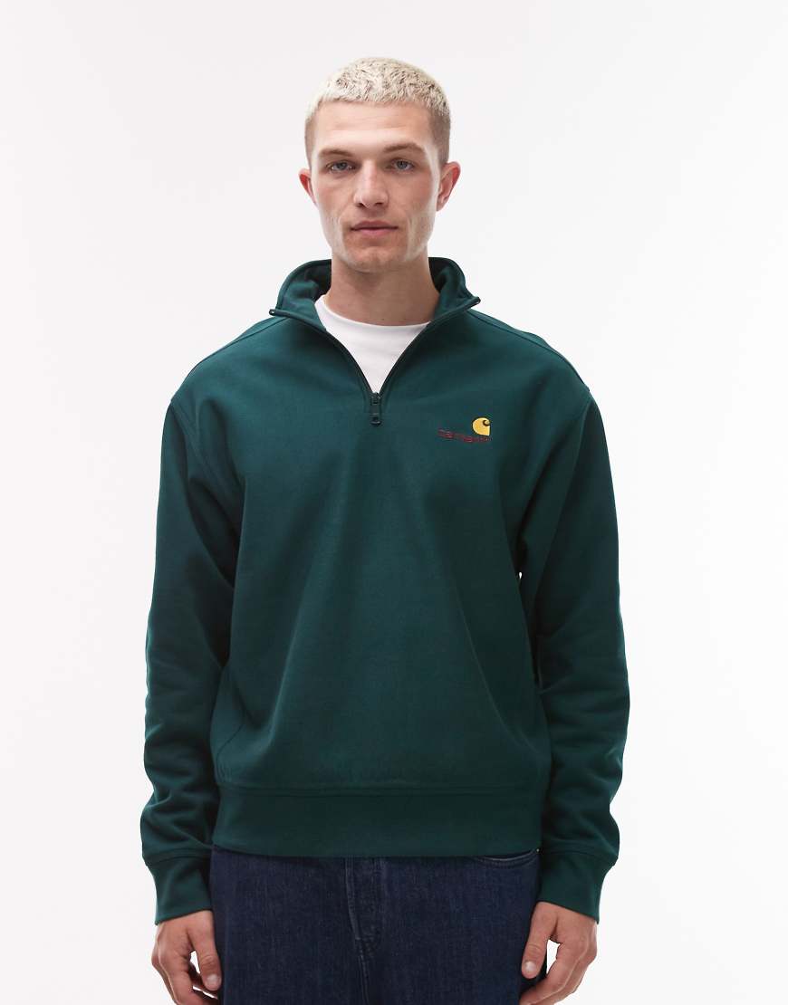 Carhartt WIP - American Script - Sweatshirt in Grün mit kurzem Reißverschluss von Carhartt WIP