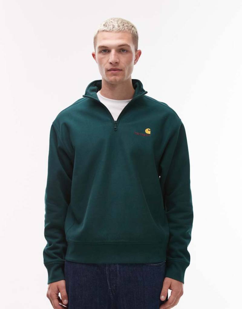 Carhartt WIP - American Script - Sweatshirt in Grün mit kurzem Reißverschluss von Carhartt WIP