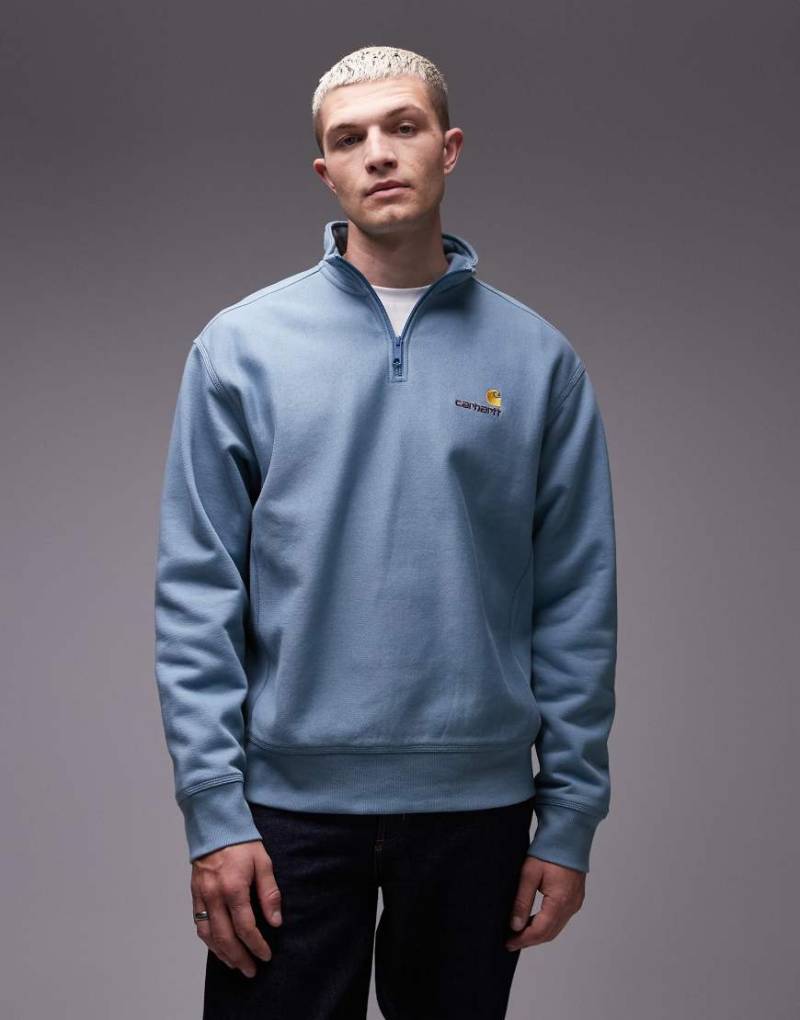 Carhartt WIP - American Script - Sweatshirt in Hellblau mit kurzem Reißverschluss von Carhartt WIP