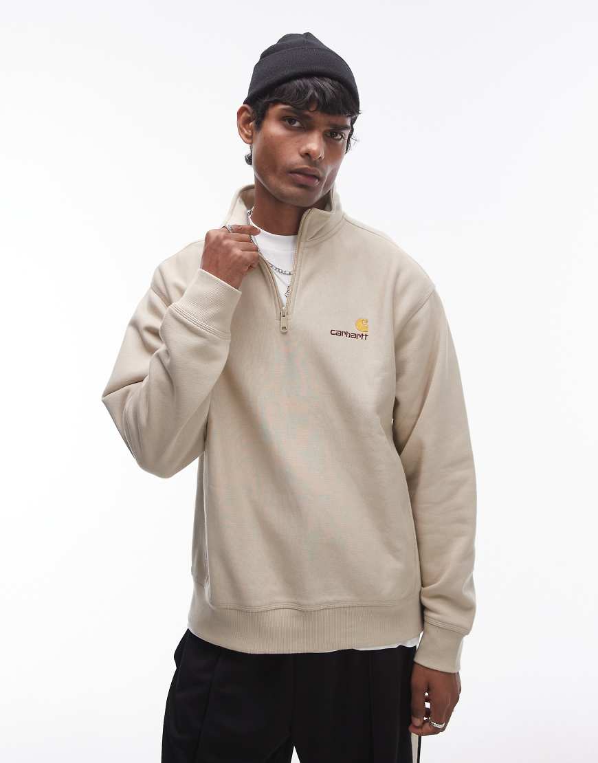 Carhartt WIP - American - Sweatshirt in Beige mit Schriftzug und halblangem Reißverschluss-Grau von Carhartt WIP