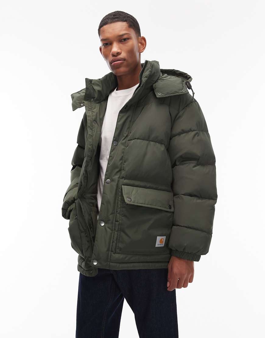 Carhartt WIP - Brent - Wasserdichte Pufferjacke in Grün mit abnehmbarer Kapuze von Carhartt WIP