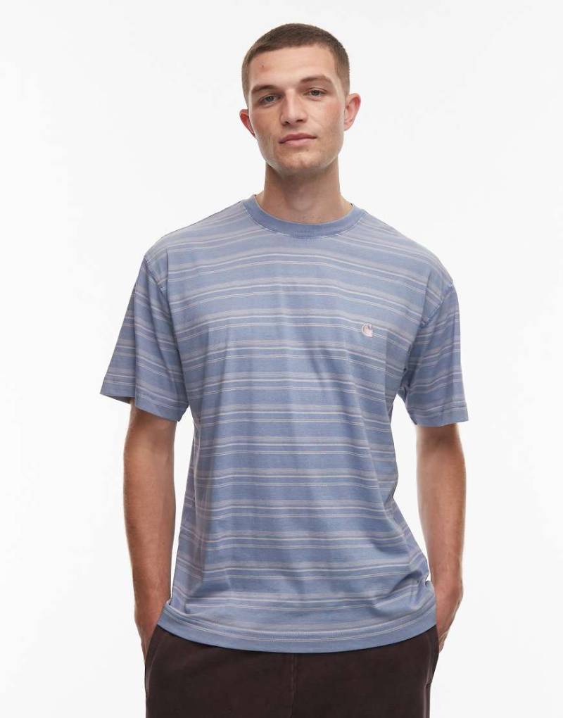 Carhartt WIP - Brodline - Loose Fit T-Shirt in gestreiftem Blau von Carhartt WIP